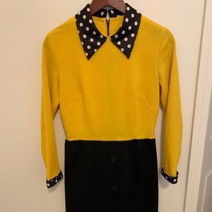 Vintage Yellow and Black Dress with Polka Dot Details